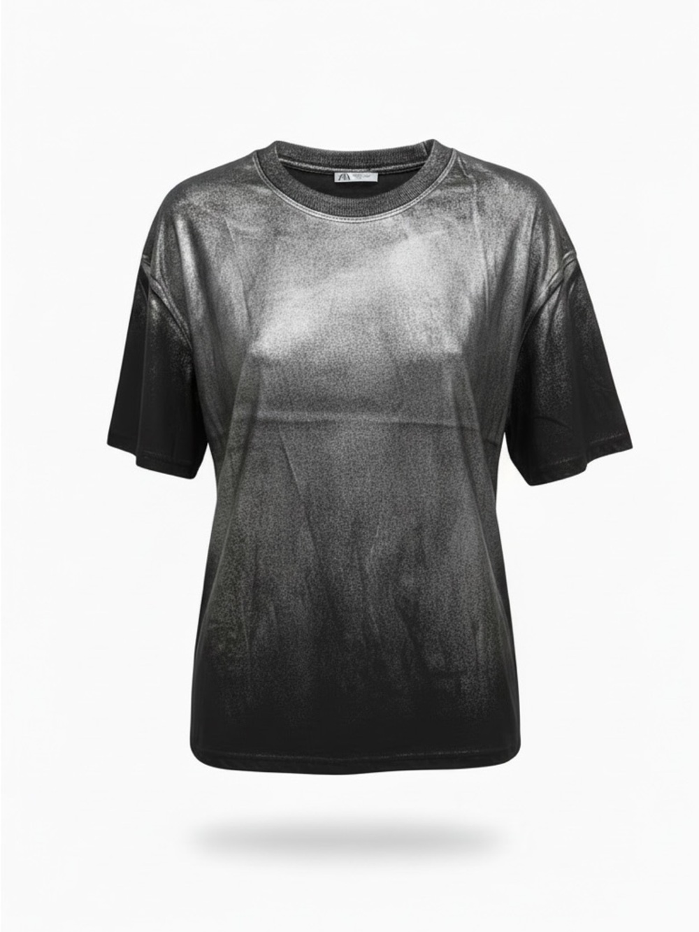 Zara Metallic Black Gradient Short Sleeve  Boxy Tee 💯 Cotton
